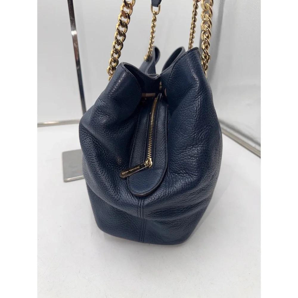 Michael Kors Bedford Navy Blue Pebbled Leather Chain Shoulder Hobo Bag